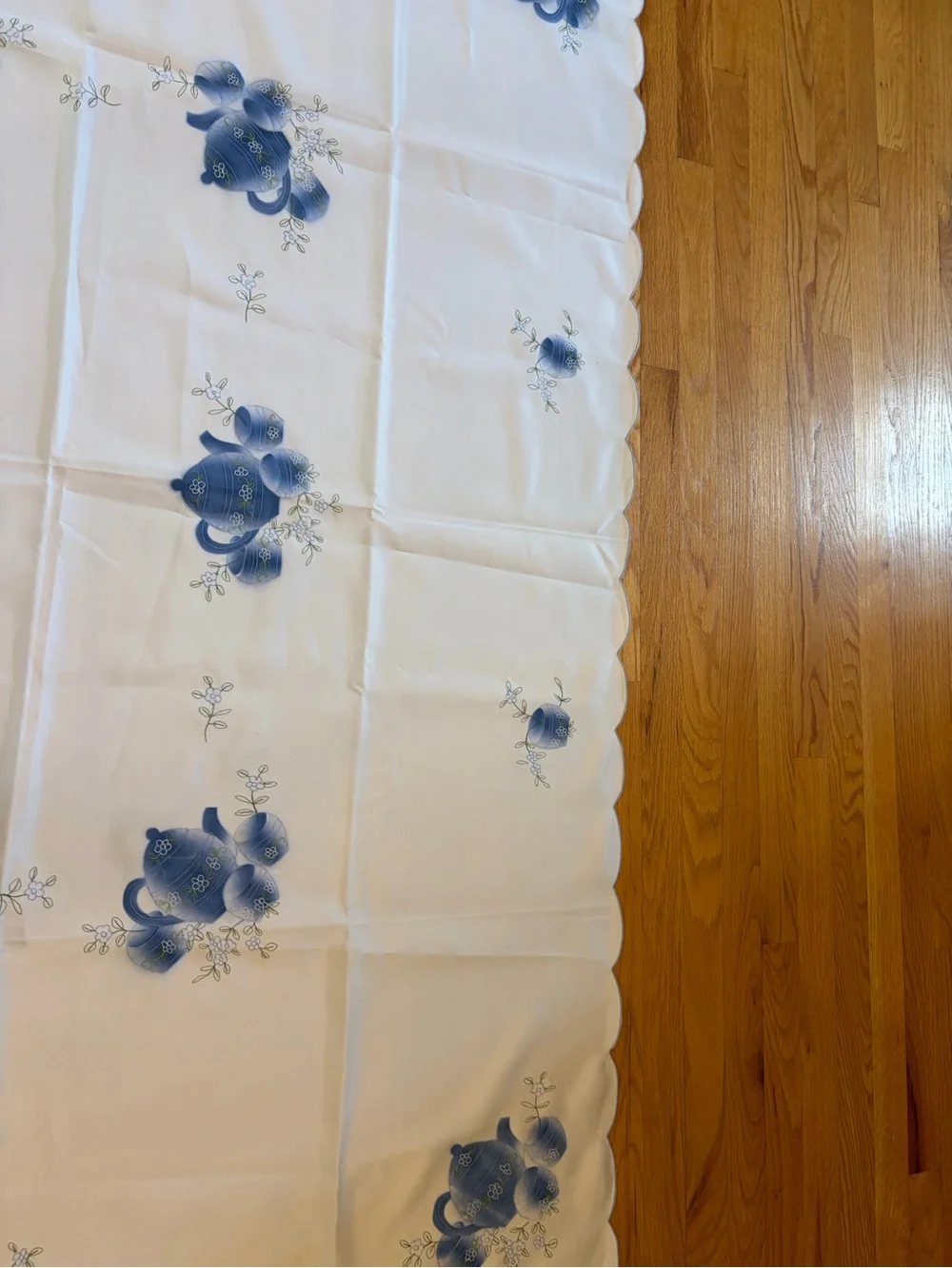 Classic Blue Floral Embroidered Tablecloth - approx. 51